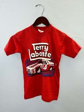 Vintage  80s Terry Labonte 44 NASCAR Shirt Red Thrashed youth medium 10-12 1352